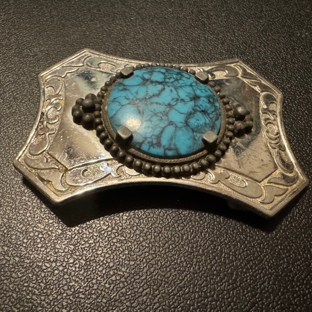 Silver Plated Turquoise Belt Buckle